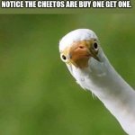 Good bye diet | WHEN YOU GO TO THE STORE TO BUY HEALTHY FOOD.  BUT, YOU NOTICE THE CHEETOS ARE BUY ONE GET ONE. MEMES BY JAY | image tagged in wait what,food,eating healthy,cheetos,shopping | made w/ Imgflip meme maker