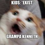 and this... is a flush meme | KIDS: *EXIST*; GRAMPA KENNETH | image tagged in oh no cat | made w/ Imgflip meme maker
