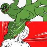 Pepe punch vs. Dodging Wojak meme