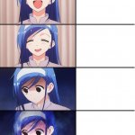 Blue-haired girl has a breakdown meme