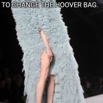 Vacuum Fashion | WHEN YOU'RE ABOUT TO GO OUT BUT DECIDE TO CHANGE THE HOOVER BAG. | image tagged in fashion faux pas,vacuum,fashion,models | made w/ Imgflip meme maker