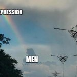 how society expects men to act | DEPRESSION; MEN | image tagged in dino rainbow | made w/ Imgflip meme maker