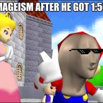MAGEISM WTF | MAGEISM AFTER HE GOT 1:56 | image tagged in spedrunr,choppy orc | made w/ Imgflip meme maker