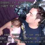 Providers | SHARE IF YOU EVER SPENT A NIGHT UP WITH A FUSSY CHILD; S/O Memes; AND THEN GOT UP AND WENT TO WORK BECAUSE IT'S YOUR DUTY TO PROVIDE FOR THEM | image tagged in dad and baby sleeping | made w/ Imgflip meme maker