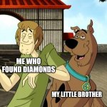 Stoned Scooby Doo and Shaggy | ME WHO FOUND DIAMONDS; MY LITTLE BROTHER | image tagged in stoned scooby doo and shaggy | made w/ Imgflip meme maker