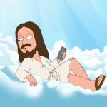 JESUS ON HIS CELL PHONE CLOUD 2 LOOKS DOWN