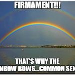 ;o) | FIRMAMENT!!! THAT'S WHY THE RAINBOW BOWS...COMMON SENSE! | image tagged in double rainbow | made w/ Imgflip meme maker