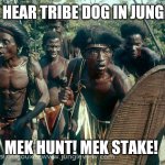 Tribe Dog | FEI HEAR TRIBE DOG IN JUNGLE! MEK HUNT! MEK STAKE! | image tagged in tribe,fei,dog,crypto | made w/ Imgflip meme maker