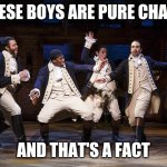 Hamilton boys | THESE BOYS ARE PURE CHAOS; AND THAT'S A FACT | image tagged in hamilton boys,chaos | made w/ Imgflip meme maker