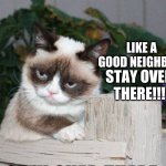 I found this as a Mask. Can I borrow like 20 bucks? | LIKE A GOOD NEIGHBOR; STAY OVER THERE!!! | image tagged in grumpy cat | made w/ Imgflip meme maker