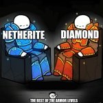 i wish emerald armor and weapons were a thing | NETHERITE DIAMOND THE REST OF THE ARMOR LEVELS | image tagged in srgrafo 152,minecraft,gaming,funny,memes,gifs | made w/ Imgflip meme maker