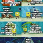 There not all bad! | VIDEO GAMES CAUSE VIOLENCE FORTINITE TEACHES YOU TO DEFEND YOUR SELF MINECRAFT TEACHES YOU HOW TO BUILD ANIMAL CROSSING SHOWS YOU HOW TO MAK | image tagged in patrick question spongebob proof,memes,gifs,funny memes,video games | made w/ Imgflip meme maker