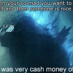 That was very cash money of you | when your so mad you want to kill yourself and then someone is nice to you | image tagged in that was very cash money of you | made w/ Imgflip meme maker