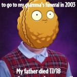 Father and grandma reunion in heaven | When my father went back to China to go to my gramma's funeral in 2003; My father died 17/18 years after marry the wrong wife | image tagged in bad luck wall-nut,dying | made w/ Imgflip meme maker