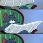 Tom Cat Reading Newspaper 3 panel meme