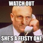 watch out | WATCH OUT; SHE'S A FEISTY ONE | image tagged in terry tibbs | made w/ Imgflip meme maker