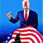 Biden stitching american flag deep-fried meme