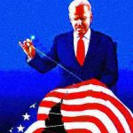 Joe Biden stitching american flag deep-fried 2 meme