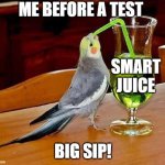 Smort time | ME BEFORE A TEST BIG SIP! SMART JUICE | image tagged in big sip | made w/ Imgflip meme maker
