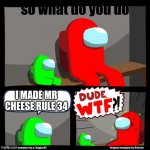 mr cheese | so what do you do; I MADE MR CHEESE RULE 34 | image tagged in sub to bio - roblox | made w/ Imgflip meme maker