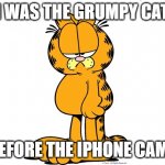 Grumpy Garfield | I WAS THE GRUMPY CAT; BEFORE THE IPHONE CAME | image tagged in grumpy garfield | made w/ Imgflip meme maker
