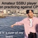 The struggle is real | Amateur SSBU player when practicing against CPU 9 | image tagged in this is a river of my tears,super smash bros,relatable | made w/ Imgflip meme maker