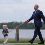 Putin takes Baby Trump for a walk