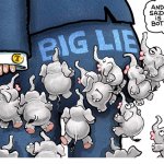 Trump's Big Fat Lie and elephants kiss it