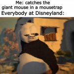 lol I just noticed that I have taken over not really a gif | Everybody at Disneyland:; Me: catches the giant mouse in a mousetrap | image tagged in kung fu panda distorted meme,memes,funny,not really a gif,kung fu panda | made w/ Imgflip meme maker