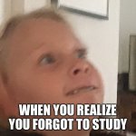 The reason I have a C | WHEN YOU REALIZE YOU FORGOT TO STUDY | image tagged in disturbed child | made w/ Imgflip meme maker