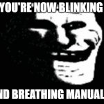 we do a little trolling | YOU'RE NOW BLINKING; AND BREATHING MANUALLY | image tagged in trollge | made w/ Imgflip meme maker