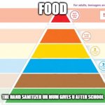 Food Pyramid | FOOD; THE HAND SANITIZER UR MUM GIVES U AFTER SCHOOL | image tagged in food pyramid | made w/ Imgflip meme maker