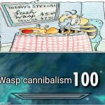 Wasp | Wasp cannibalism | image tagged in skyrim 100 blank,wasp,memes,funny,cannibalism,hold up | made w/ Imgflip meme maker
