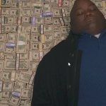 Fat guy laying on money