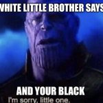 N word pass denied | WHEN YOUR WHITE LITTLE BROTHER SAYS THE N WORD; AND YOUR BLACK | image tagged in i m sorry little one | made w/ Imgflip meme maker