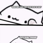 Bisexual Proud | LIKE GIRLS; LIKE BOYS; *BRUH WHY DOES THIS NEED TO BE SO EASY*; *BISEXUAL PROUD*; LIKE BOYS; LIKE GIRLS | image tagged in bongo cat,bisexual | made w/ Imgflip meme maker
