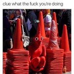 Traffic cones person disguised hiding