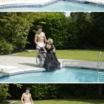Weird stock photos 5 man pushing woman in wheelchair pool sequen