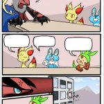 Pokemon board meeting but the text boxes are correct meme