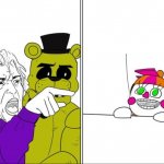 Willaim Afton/purple guy pointing at Dee Dee