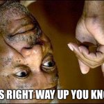 He's Right You Know | HE’S RIGHT WAY UP YOU KNOW | image tagged in he's right you know,morgan freeman,the more you know | made w/ Imgflip meme maker