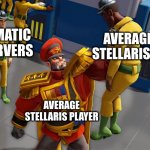 stellaris | ENIGMATIC OBSERVERS; AVERAGE STELLARIS AI; AVERAGE STELLARIS PLAYER | image tagged in red ivan choke,evil,genius,world domination | made w/ Imgflip meme maker