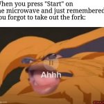 It's called metallica | When you press "Start" on the microwave and just remembered you forgot to take out the fork:; @Jace_Angel | image tagged in kurama ahhh,microwave,memes,funny,fork,start | made w/ Imgflip meme maker