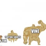 Ngl I do miss vine | VINE; YOUTUBE SHORTS; TIK TOK | image tagged in cheems buff doge ultra doge,youtube shorts,tik tok sucks,vine | made w/ Imgflip meme maker