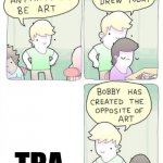 Except what bobby drew today | TRA | image tagged in except what bobby drew today | made w/ Imgflip meme maker