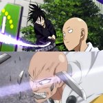 Saitama bites sword and breaks it