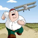 Peter Griffin running away from a plane