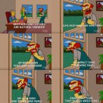 Groundskeeper Willie Natural Enemies | LIKE AEW FANS AND WWE FANS! BROTHERS AND SISTERS ARE NATURAL ENEMIES! OR NEW JAPAN FANS AND WWE FANS! OR IMPACT FANS AND WWE FANS! DAMN WWE FANS, THEY RUINED WRESTLING! OR WWE FANS AND OTHER WWE FANS! | image tagged in groundskeeper willie natural enemies | made w/ Imgflip meme maker