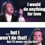 won't do that | But I’ll never cut my hair. | image tagged in won't do that | made w/ Imgflip meme maker