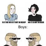 Boys vs girls | IS IT ME OR IS IT HOT IN HEAR?      NO IT IS HOT IN HEAR; THNX | image tagged in boys vs girls | made w/ Imgflip meme maker
